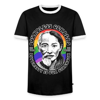 Borderless Genders: LGBTQIA+ Diversity Shirt - Men's Ringer Shirt - black/white - Front - AI Model Female 172 light (172cm) & AI Model Male 178 light (178cm)