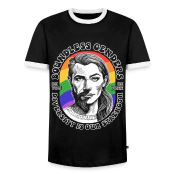 Diversity Shirt: LGBTQ and limitless strength. - Men's Ringer Shirt - black/white - Front - AI Model Female 172 light (172cm) & AI Model Male 178 light (178cm)
