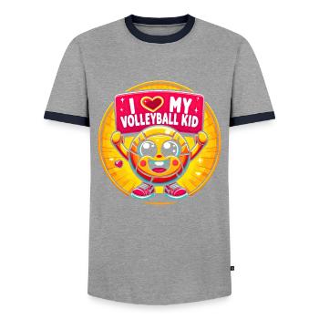 Mascotte de volley-ball joyeuse - T-shirt contrasté Homme - gris/marine  - Devant - AI Model Female 172 light (172cm) & AI Model Male 178 light (178cm)