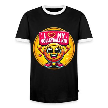 Cheery Volleyball Mascot - Men's Ringer Shirt - black/white - Front - AI Model Female 172 light (172cm) & AI Model Male 178 light (178cm)