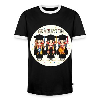 Trio joyeux de remise des diplômes - T-shirt contrasté Homme - noir/blanc - Devant - AI Model Female 172 light (172cm) & AI Model Male 178 light (178cm)