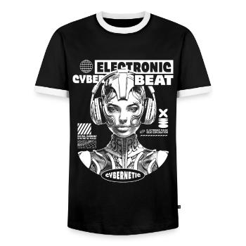 Electronic Cyber Beat Techno Shirt - Men's Ringer Shirt - black/white - Front - AI Model Female 172 light (172cm) & AI Model Male 178 light (178cm)