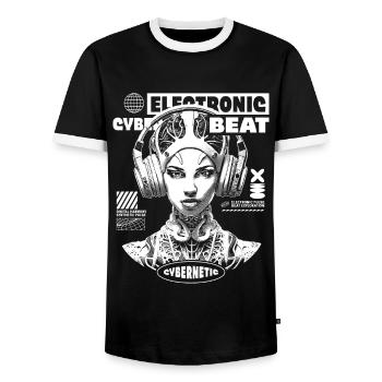 Futuristic Festival T-Shirt for Clubgoers - Men's Ringer Shirt - black/white - Front - AI Model Female 172 light (172cm) & AI Model Male 178 light (178cm)