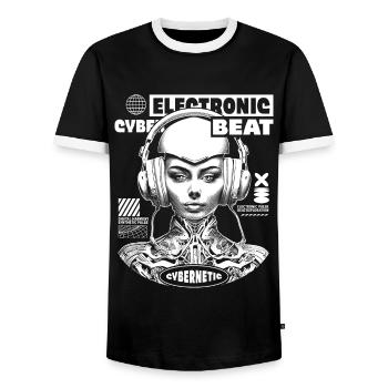 Electro Cyber Beat: Futuristic Music T-Shirt - Men's Ringer Shirt - black/white - Front - AI Model Female 172 light (172cm) & AI Model Male 178 light (178cm)