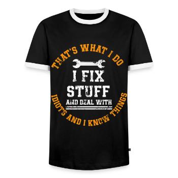 Car mechanic mechatronics technician screwdriver sayings - Men's Ringer Shirt - black/white - Front - AI Model Female 172 light (172cm) & AI Model Male 178 light (178cm)