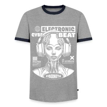 Futuristic Techno Shirt: EDM Princess Style - Men's Ringer Shirt - grey/navy  - Front - AI Model Female 172 light (172cm) & AI Model Male 178 light (178cm)