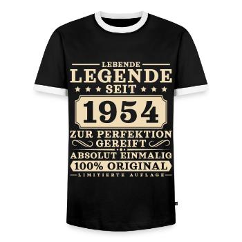 Legende seit 1954 Jahrgang 70. Geburtstag - Männer Kontrast-T-Shirt - Schwarz/Weiß - Vorne - AI Model Female 172 light (172cm) & AI Model Male 178 light (178cm)