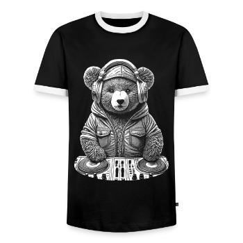 Stylish teddy bear – your shirt for festivals - Men's Ringer Shirt - black/white - Front - AI Model Female 172 light (172cm) & AI Model Male 178 light (178cm)