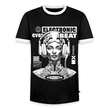 Futuristic techno t-shirt with sci-fi design - Men's Ringer Shirt - black/white - Front - AI Model Female 172 light (172cm) & AI Model Male 178 light (178cm)