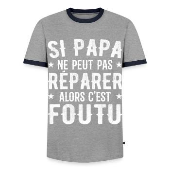If dad can't fix it then it's done - Men's Ringer Shirt - grey/navy  - Front - AI Model Female 172 light (172cm) & AI Model Male 178 light (178cm)