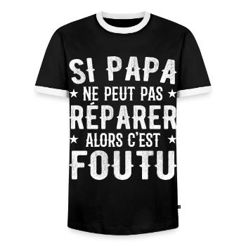 Si Papa Ne Peut Pas Réparer Alors C'est Foutu - T-shirt contrasté Homme - noir/blanc - Devant - AI Model Female 172 light (172cm) & AI Model Male 178 light (178cm)