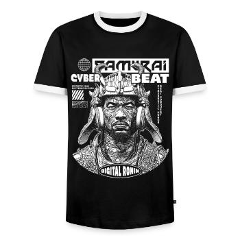 Manga Samurai T-Shirt mit Techno-Twist - Männer Kontrast-T-Shirt - Schwarz/Weiß - Vorne - AI Model Female 172 light (172cm) & AI Model Male 178 light (178cm)