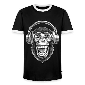 Retro Schimpanse T-Shirt für Vinyl-Fans - Männer Kontrast-T-Shirt - Schwarz/Weiß - Vorne - AI Model Female 172 light (172cm) & AI Model Male 178 light (178cm)