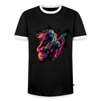 Gitarrist E-Gitarre Rock Punk Metal Splash Neon - Männer Kontrast-T-Shirt - Schwarz/Weiß - Vorne - AI Model Female 172 light (172cm) & AI Model Male 178 light (178cm)