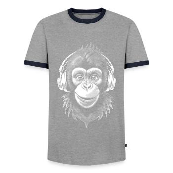 T-shirt E-Sports Chimpanzee pour les fans de jeux vidéo - T-shirt contrasté Homme - gris/marine  - Devant - AI Model Female 172 light (172cm) & AI Model Male 178 light (178cm)