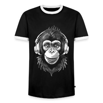 E-Sports Chimpanzee T-Shirt for Gaming Fans - Men's Ringer Shirt - black/white - Front - AI Model Female 172 light (172cm) & AI Model Male 178 light (178cm)