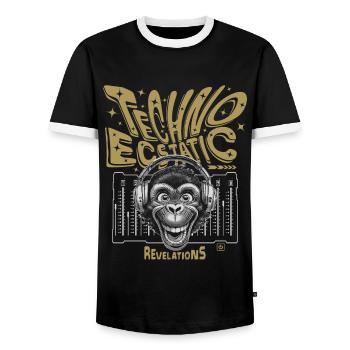 Techno Dancer Monkey DJ, T-Shirt - T-shirt contrasté Homme - noir/blanc - Devant - AI Model Female 172 light (172cm) & AI Model Male 178 light (178cm)