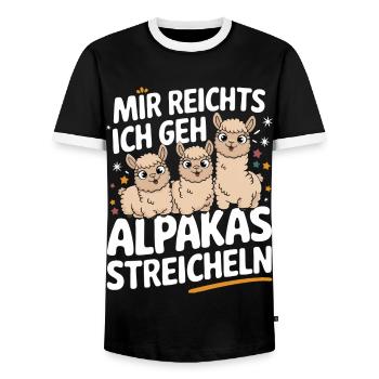 Alpaca llama alpacas animal - Men's Ringer Shirt - black/white - Front - AI Model Female 172 light (172cm) & AI Model Male 178 light (178cm)
