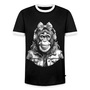 Stilvolles Tierdesign Shirt mit Schimpanse - Männer Kontrast-T-Shirt - Schwarz/Weiß - Vorne - AI Model Female 172 light (172cm) & AI Model Male 178 light (178cm)