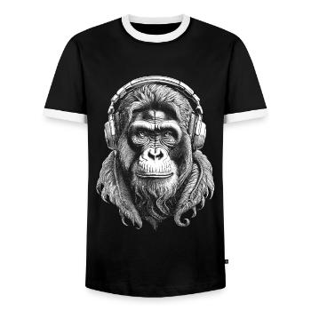 Music Lover T-Shirt with Orangutan Motif - Men's Ringer Shirt - black/white - Front - AI Model Female 172 light (172cm) & AI Model Male 178 light (178cm)