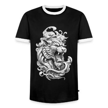 Tattoo Fans T-Shirt with Detailed Tiger Design - Men's Ringer Shirt - black/white - Front - AI Model Female 172 light (172cm) & AI Model Male 178 light (178cm)