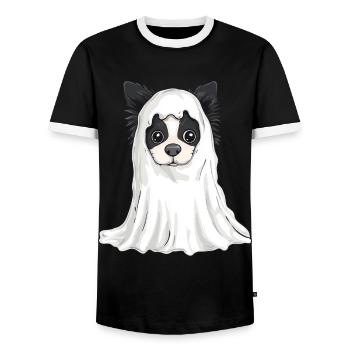 Border Collie Hund Halloween Comic Geist - Männer Kontrast-T-Shirt - Schwarz/Weiß - Vorne - AI Model Female 172 light (172cm) & AI Model Male 178 light (178cm)