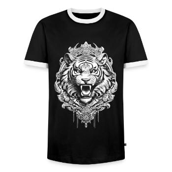 Futuristic Tiger Streetwear Shirt - Men's Ringer Shirt - black/white - Front - AI Model Female 172 light (172cm) & AI Model Male 178 light (178cm)
