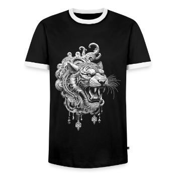 T-shirt Tigre Mandala Spirituel - T-shirt contrasté Homme - noir/blanc - Devant - AI Model Female 172 light (172cm) & AI Model Male 178 light (178cm)