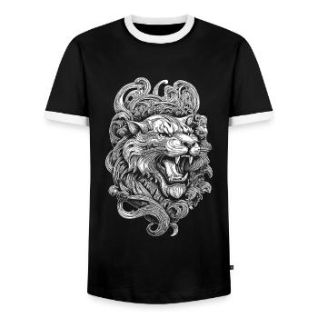 Tiger Shirt for Martial Artists – Powerful Design - Men's Ringer Shirt - black/white - Front - AI Model Female 172 light (172cm) & AI Model Male 178 light (178cm)