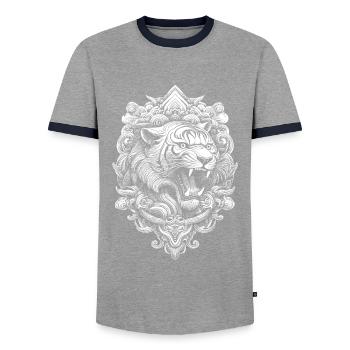 Chemise de yoga spirituel avec motif tigre - T-shirt contrasté Homme - gris/marine  - Devant - AI Model Female 172 light (172cm) & AI Model Male 178 light (178cm)