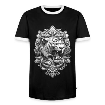 Spiritual yoga shirt with tiger motif - Men's Ringer Shirt - black/white - Front - AI Model Female 172 light (172cm) & AI Model Male 178 light (178cm)