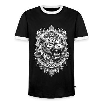 Meditations T-Shirt mit asiatischem Tigerdesign - Männer Kontrast-T-Shirt - Schwarz/Weiß - Vorne - AI Model Female 172 light (172cm) & AI Model Male 178 light (178cm)