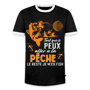Tant que je peux aller a la pèche le reste je m'en - T-shirt contrasté Homme - noir/blanc - Devant - AI Model Female 172 light (172cm) & AI Model Male 178 light (178cm)