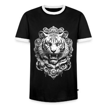 Roaring Tiger T-Shirt for Animal Lovers - Men's Ringer Shirt - black/white - Front - AI Model Female 172 light (172cm) & AI Model Male 178 light (178cm)