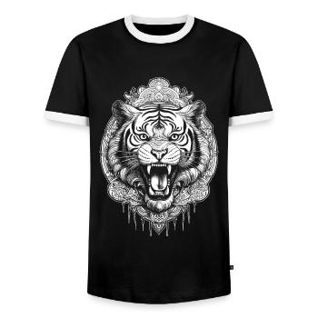 Chemise tigre avec mandala géométrique - T-shirt contrasté Homme - noir/blanc - Devant - AI Model Female 172 light (172cm) & AI Model Male 178 light (178cm)