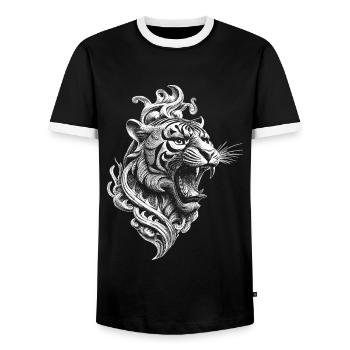 Zen Tiger Shirt for meditative moments - Men's Ringer Shirt - black/white - Front - AI Model Female 172 light (172cm) & AI Model Male 178 light (178cm)