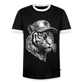 Streetwear Tiger T-Shirt mit wildem Touch - Männer Kontrast-T-Shirt - Schwarz/Weiß - Vorne - AI Model Female 172 light (172cm) & AI Model Male 178 light (178cm)