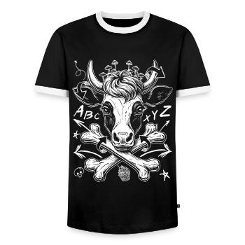 Urban Graffiti Cow Pirate Shirt for Streetwear - Men's Ringer Shirt - black/white - Front - AI Model Female 172 light (172cm) & AI Model Male 178 light (178cm)
