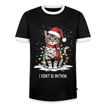 Christmas Cat - Männer Kontrast-T-Shirt - Schwarz/Weiß - Vorne - AI Model Female 172 light (172cm) & AI Model Male 178 light (178cm)