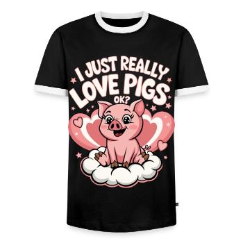 Pig Animal - Men's Ringer Shirt - black/white - Front - AI Model Female 172 light (172cm) & AI Model Male 178 light (178cm)