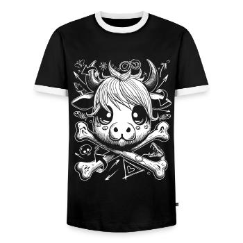 Chemise de style de rue de vache comique avec des icônes de graffiti - T-shirt contrasté Homme - noir/blanc - Devant - AI Model Female 172 light (172cm) & AI Model Male 178 light (178cm)