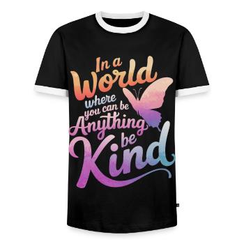 Butterfly Monarch Butterfly Colorful Butterflies - Men's Ringer Shirt - black/white - Front - AI Model Female 172 light (172cm) & AI Model Male 178 light (178cm)