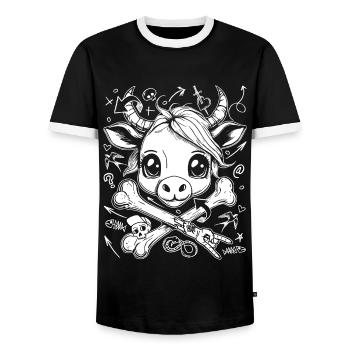 Urban Cute Comic Cow Streetwear Shirt - Men's Ringer Shirt - black/white - Front - AI Model Female 172 light (172cm) & AI Model Male 178 light (178cm)