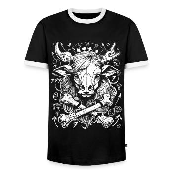 Chemise de casino Comic Cow pour les fans de jeux d’argent - T-shirt contrasté Homme - noir/blanc - Devant - AI Model Female 172 light (172cm) & AI Model Male 178 light (178cm)