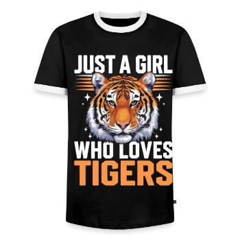 Tiger Animal Zoo Wild Animal - Men's Ringer Shirt - black/white - Front - AI Model Female 172 light (172cm) & AI Model Male 178 light (178cm)