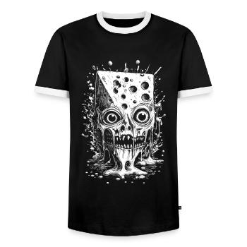 Swiss Cheese Fright Shirt: Raclette Trip - Men's Ringer Shirt - black/white - Front - AI Model Female 172 light (172cm) & AI Model Male 178 light (178cm)