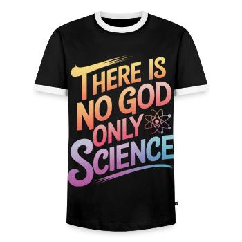 Atheism, Atheist, Anti-Religion, Agnostic - Men's Ringer Shirt - black/white - Front - AI Model Female 172 light (172cm) & AI Model Male 178 light (178cm)