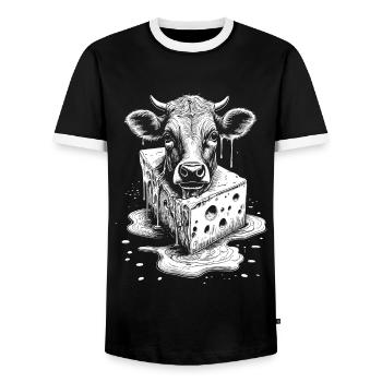 Kulinarik Raclette-Shirt mit originellem Kuhmotiv - Männer Kontrast-T-Shirt - Schwarz/Weiß - Vorne - AI Model Female 172 light (172cm) & AI Model Male 178 light (178cm)