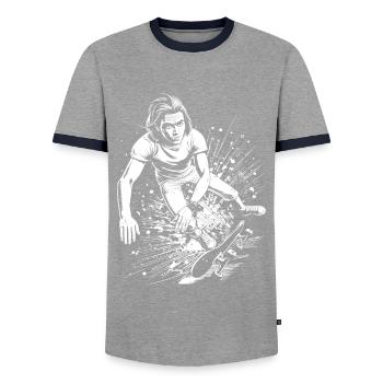 Humorvoller Skater-Sturz mit Action Shirt - Männer Kontrast-T-Shirt - Grau/Navy  - Vorne - AI Model Female 172 light (172cm) & AI Model Male 178 light (178cm)