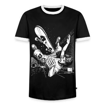 Big Case – Dynamics and Humor in a Skater T-Shirt - Men's Ringer Shirt - black/white - Front - AI Model Female 172 light (172cm) & AI Model Male 178 light (178cm)